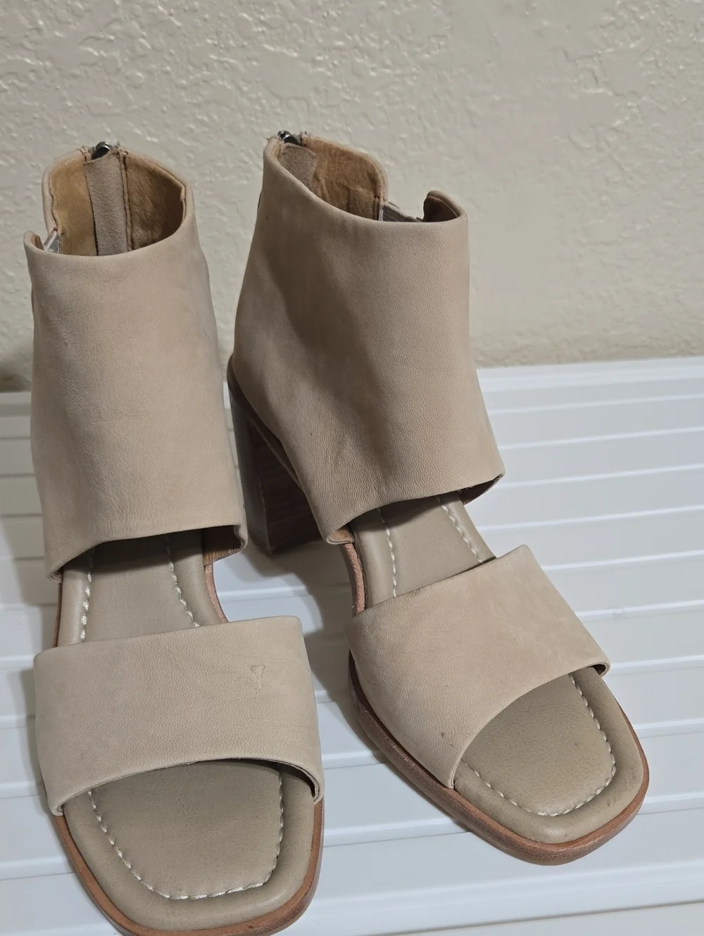 Beige Open-Toe Block Heel Sandal